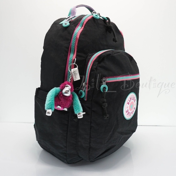 Kipling Seoul Backpack Laptop Travel Bag KI4215 Polyester Rainbow Fun Jet Black main image 13